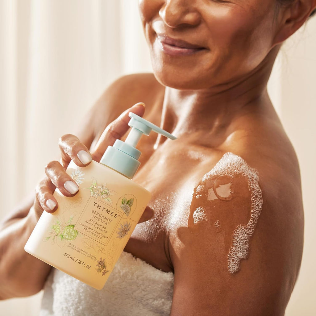 Thymes Nourishing Body Cleanser - Hydrating Body Wash with Pump | Bergamot Nectar, 16 fl oz