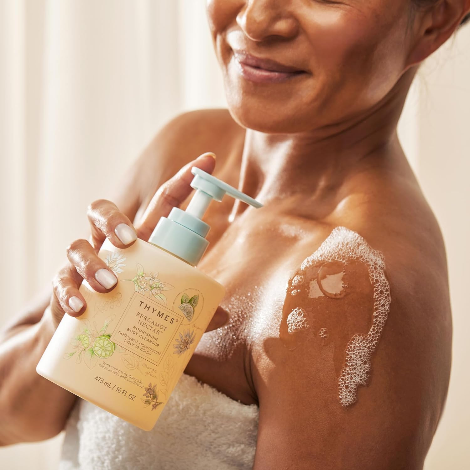 Thymes Nourishing Body Cleanser - Hydrating Body Wash with Pump | Bergamot Nectar, 16 fl oz