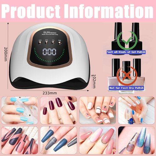 UV LED Nail Lamp, 300W Professional UV Nail Dryer Light for Gel Nails with 72 Beads, Fast Curing Gel Polish Lamp Auto Sensor 4 Timer Setting, Nail Art Drying Tools for Fingernail and Toenail