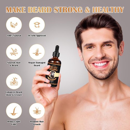 Beard Growth Oil for Men, 100% Natural Beard Oil with Argan Oil, Jojoba Oil, Castor Oil - 3.38 FL/100ML Fresh Fragrance Beard Conditioner Softens, Nourishes,Strengthens, Promotes Beard Growth