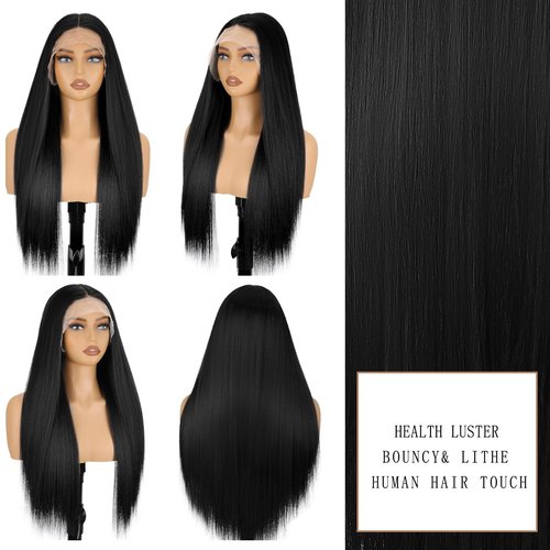 SUKRI Lace Front Wigs for Women Long Straight Synthetic Lace Front 26 Inch Heat Resistant Hair for Daily,Party,Cosplay((1B,T-part Lace)