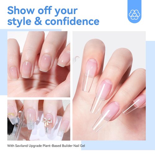 SAVILAND Clear Builder Nail Gel Kit: 3 Pcs 15ml Builder Nail Gel Base Top Gels with Castor Oil Vitamin E Apex Building for Thickening Extension Strengthening Repair Nails Art DIY Home Salon Gift Set