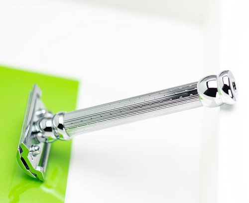 MERKUR 47C Double Edge Safety Razor - Long Handle, Chrome Finish, Engine-Turned Grip for a Smooth Shave