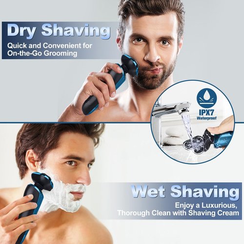 Electric Razor for Men, Shaver for Men Face,Waterproof Wet Dry Electric Shavers LED Display Cordless with Rechargeable Nose Hair Trimmer and Beard Trimmer,Prtable Travel Men's Razors