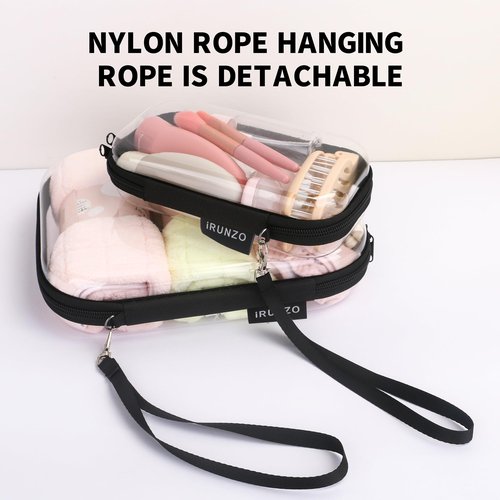 iRUNZO 3 PCS Clear Hard Shell Zipper Case With Handle Strap，Clear Plastic Waterproof Cosmetic Makeup Bags Toiletry Pouches for Travel With Double Zipper，Kid's Toy Storage Organizer Bins Box