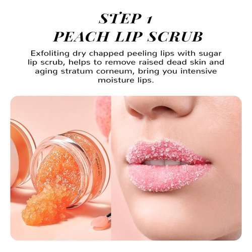 ANAI RUI Lip Scrub & Mask Set - Exfoliating Sugar Scrub & Moisturizing Overnight Mask for Dry Lips | Peach