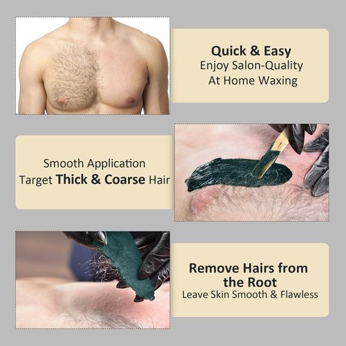 Maxpearl Hair Removal Waxing kit for Men, Nose & Ear Wax Kit with Silicone Pot - Hair Removal for Unwanted Coarse Male Body Hair - Mustache, Eyebrows, Underarms, Back, Chest, Legs and More