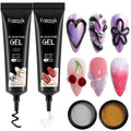 Fcozpjk 3D Gel Nail Art Kit – No Wipe Black and Clear Sculpting Gel for Embossing Painting Design with Gold Silver Chrome Powder 3D Liner Gels Flowers Carving Modeling Decor Salon Supplies 15ML 2PCS