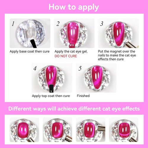 Bevimee Cat Eye Gel Nail Polish, Jelly Hot Pink Manetic Nail Polish Glitter Holographic with Magnet, Glass Reflective Translucent UV Gel for Valentine's Day Gift Manicure Salon DIY at Home