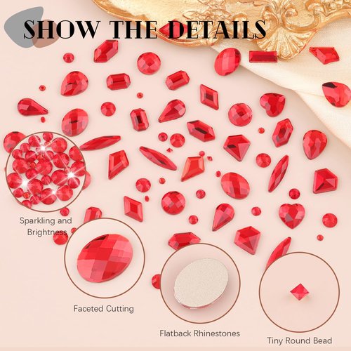 2680Pcs Red Glass Nail Rhinestones 120Pcs Multi Shapes Flatback Nail Gems + 2560Pcs 1.5-4mm Round Crystal, Manicure Nail Charms Diamond Gemstones for Acrylic Nails Decoration