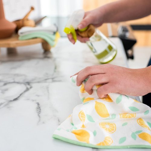 Full Circle Renew Collection Microfiber Cloths - Eco-Friendly Citrus Print, 12.01" x 3.00", Set of 3 | Naturally Anti-Bacterial & Water-Only Cleaning