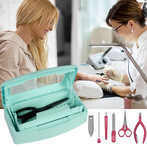 Gusnilo Barbicide Disinfectant Box Nail Art Tools Sanitizing Tray Disinfectant Container Nail Tool Sterilizer Box Plastic Clean Sterilizer Box Storage Organizer for Nail Manicure Tool (Light Green)