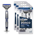 DORCO Pace Pro 4 Disposable Razors, 9 pack - Long Lasting 4 Blade Technology with a Precision Trimmer, Safety Guard Bar, Pivoting Head and Non-Slip Rubber Handle (9 Razors)