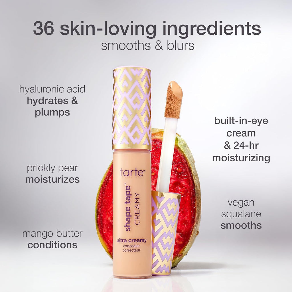 Tarte Shape Tape Creamy Concealer - Full Coverage Hydrating Makeup with Eye Cream | 24HR Matte Finish for Redness & Fine Lines