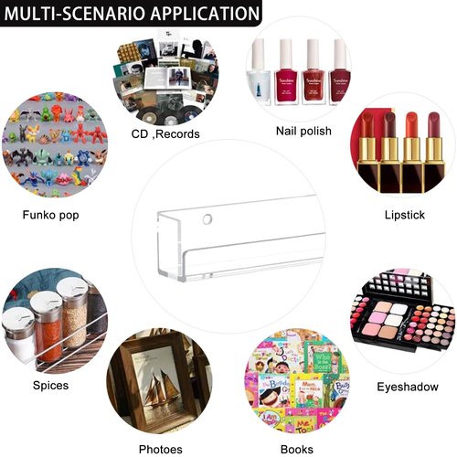 Cerpourt 4 Pack Nail Polish Rack Wall Mounted Shelf, Clear Acrylic Nail Polish Organizer Display,Clear Nail Polish Wall Rack Nail Supplies for Nail Techs