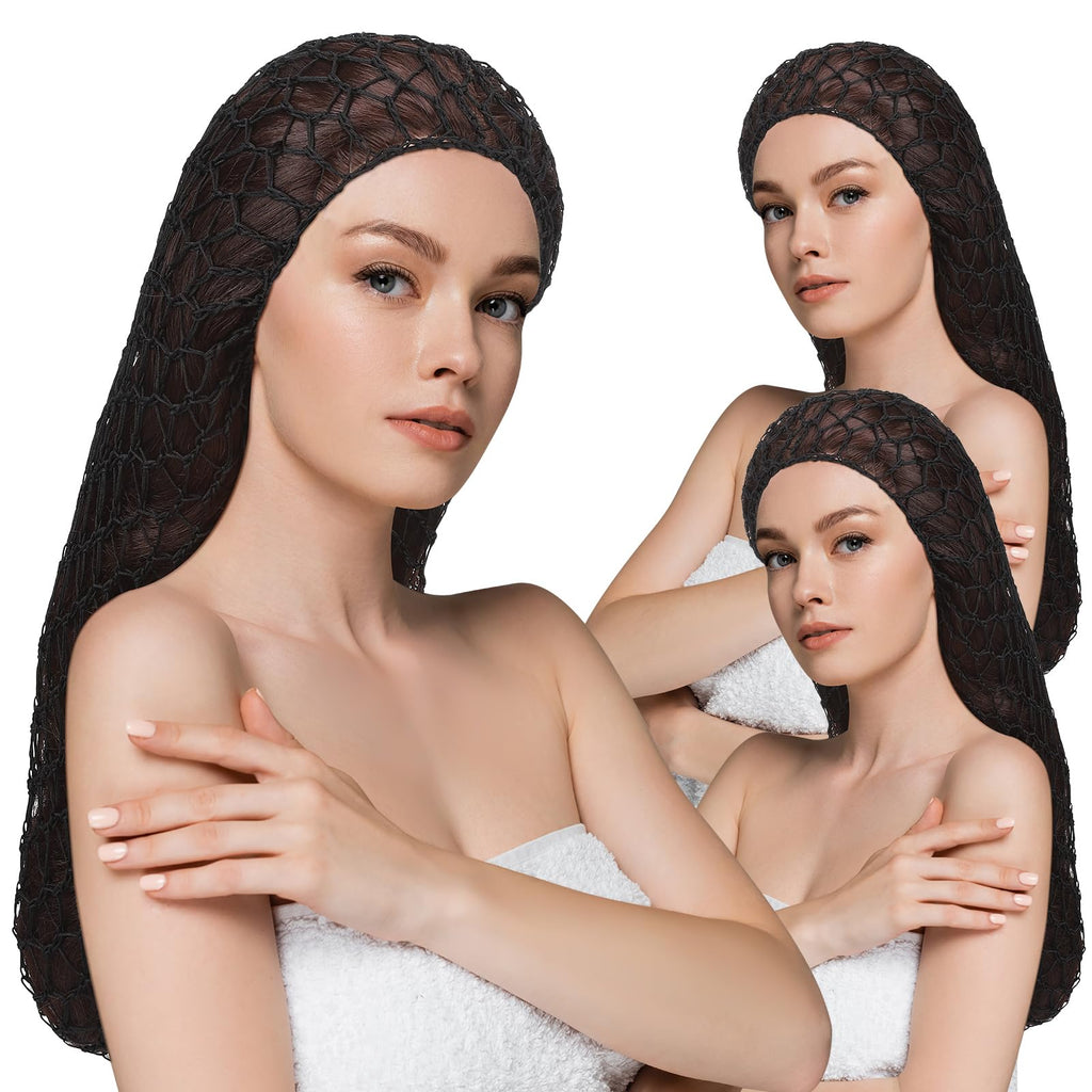 XLSXEXCL 5 Pcs Snoods for Women Hair, Extra Large Hair Nets Mesh Hair Net Crochet Mesh Sleep Bonnet Length Rayon Mesh Wrap for Curly Hair