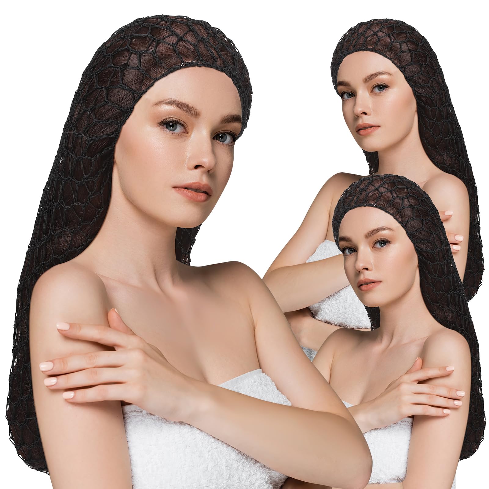 XLSXEXCL 5 Pcs Snoods for Women Hair, Extra Large Hair Nets Mesh Hair Net Crochet Mesh Sleep Bonnet Length Rayon Mesh Wrap for Curly Hair