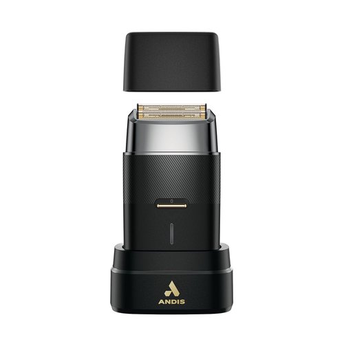 Andis Pro Foil Plus II Cordless Shaver - Gold Titanium Foils, Lithium Ion Battery, USB-C Charging Stand, Black