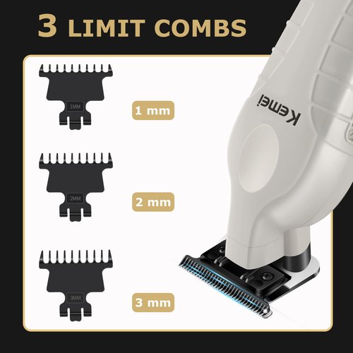 KEMEI 2299 Beard & Hair Trimmer for Men Professional, Zero Gapped Hair Clippers for Men Cordless Trimmers for Barbers, Gray