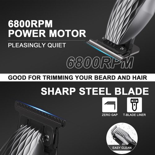 Clipzoo Professional Cordless Hair Clippers for Men & Trimmer Set, 240Min Runtime with LED Display, Quiet Haircut Kit for Men/Women/Kids w/6 Guide Combs, Barber Scissors, Cleaning Brush
