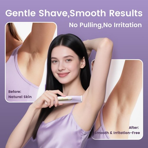 Lmpil Bikini Trimmer for Women, 2-in-1 Electric Razor with Dual Heads, Ceramic Blade, Waterproof & Rechargeable, Painless Pubic Hair Shaver for Bikini, Underarm, Legs, Face — PinkPurple