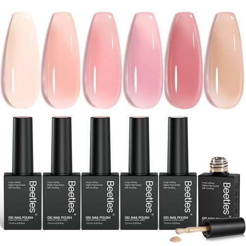 Beetles Nude Gel Nail Polish Set - 6 Colors Nude Pink Brown Neutral Jelly Gel Polish Kit Sheer Translucent Effect Soak Off UV Nail Art Design Drunken Rose Collection Manicure Gift for Women