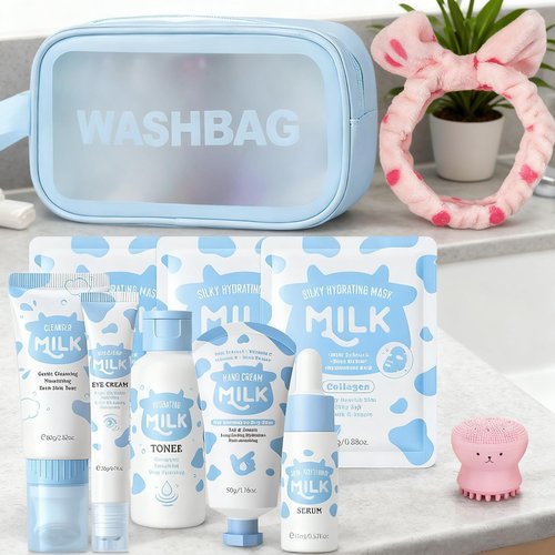 Milk Skin Care Set for Kids & Teens, 12 IN 1 Moisturizing & Gentle Milk Skin Care for Teens Girls Ages 8-12, Face Care Kit, Milk Skincare for Girls 10-12, Bulk Gifts Birthday Galentines Gifts,12PCS