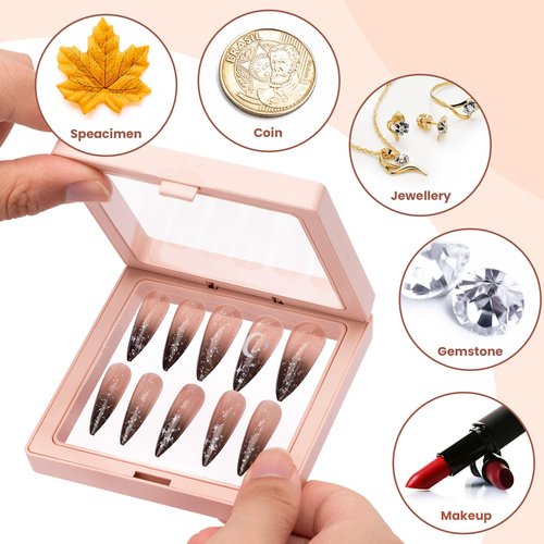 Noverlife 10PCS Press On Nail Packaging Boxes, Premium Clear Floating Display Nail Storage Box, PE Film Nail Packaging Cases for Press on Nail Display False Nails Tips Nail Salon Jewelry Earrings