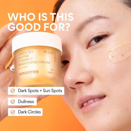innisfree Green Tea Enzyme Vitamin C Brightening Cream, Korean Face Moisturizer for Dark Spots, Hydration & Radiant Skin