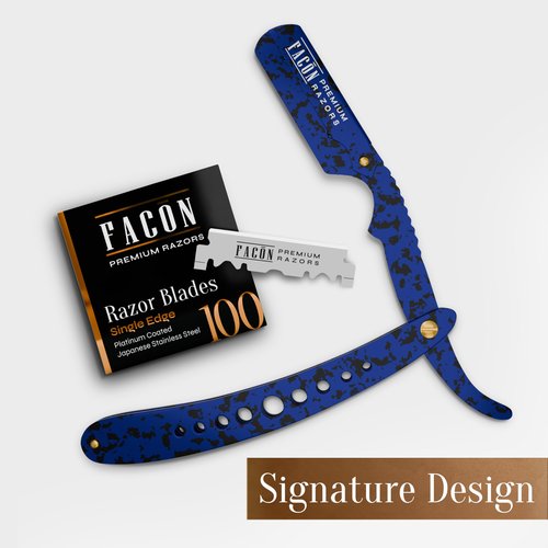 Facón Straight Razors for Men - Professional Barber Straight Edge Razor Kit with 100 Blades, Classic Stainless Steel Barbero Shaver for a Smooth & Precise Shave, Premium Barber Razor for Men's Shaving
