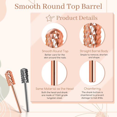 Nail Drill Bits, 2 Pcs Safety Nail Bits for Nail Drill, 3/32'' Tungsten Carbide Nail Drill Bit, Smooth Round Top Large Barrel Bits, Nail Supplies for Nail Tech to Remove Acrylic Nails (2XC)