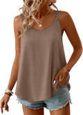 OFEEFAN Women's Tank Top - Loose Fit Crew Neck Sleeveless Camisole with Lace Detail | Summer Curved Hem