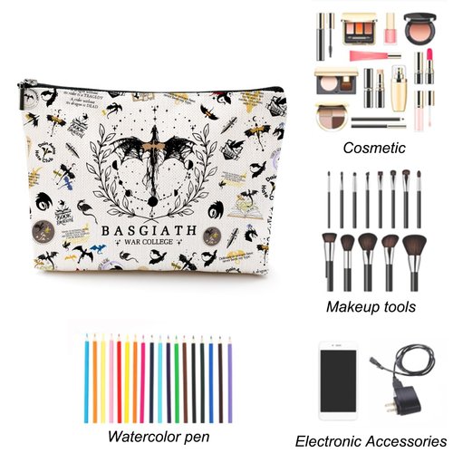 LONGXIN Fourth Wing Merch Makeup Bag Cosmetic Bag Gifts for Rider Fans Fourth Wing Book Lovers Bookworm Librarian Bookish Merchandise