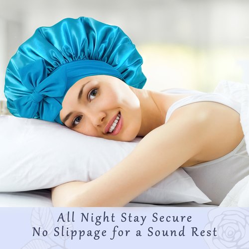 Bonnet with Tie Band, Satin Hair Silk Bonnet for Sleeping Women, Sleep Bonnets for Women, Double Layer Sleep Cap for Curly Hair Braids