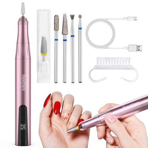 Beetles Electric Nail Drill Cordless, 35 Adjustable Speeds Portable Nail Drill Rose Gold Long Battery Life Polishing Set Professional Nails Machine Kit Manicure Pedicure Tools for Home Salon Use