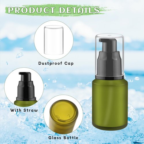 8 Pcs 30ml/1oz Frosted Glass Bottles Empty Pump Dispenser Jar Travel Lotion Vials with Plastic Pump Head for Toiletry Liquid Foundation Cream Cosmetic Samples - Green
