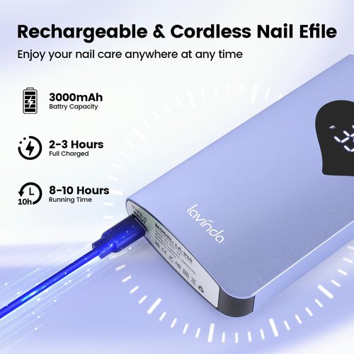 Lavinda Electric Nail Drill Machine, 35000RPM Professional Nail File Cordless Rechargeable Nail Efile for Acrylic Gel Nails (Purple 910)