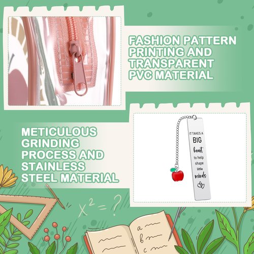Sasylvia 8 Pcs Teacher Appreciation Gift Set Teacher Cosmetic Bag Waterproof Clear Makeup Bag Accessories Teacher Gifts from Students Graduation Birthday Gifts for Women (Bookmark Style)