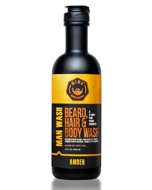 GIBS Grooming Amber 3 in 1 Body Wash For Men, Beard & Hair Moisturizing and Cleansing Liquid Body Wash Liter - Sulfate and Paraben Free