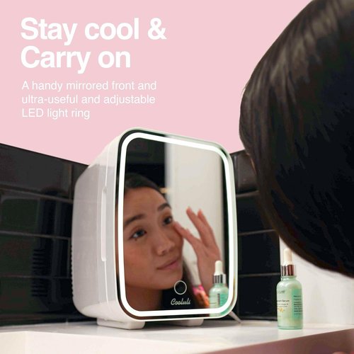 Cooluli Glow Mini Skincare Fridge - 4L with Mirror & LED Light for Beauty, Makeup & Food - White