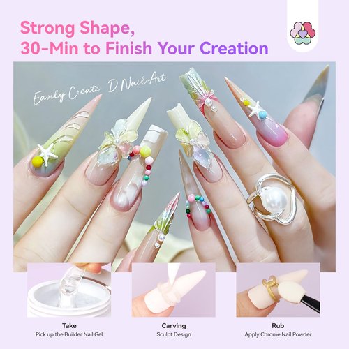 SAVILAND Advanced Non-Stick Solid Builder Nail Gel: Clear & White Instant Sculpting 3D Gels Non-Wipe Sculpting Gel for Nail Art Molding with Chrome Powder DIY Salon
