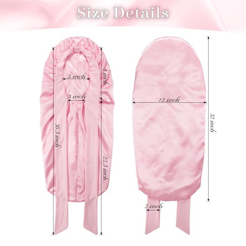 PHILIGHTS Long Satin Bonnet with Tie Band, Reversible Silk Sleep Bonnet for Women, Double Layer for Braids & Curly Hair