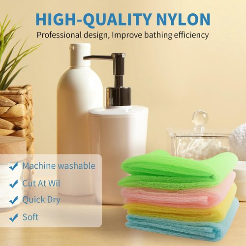 INFICRIME 4 Pack Exfoliating Washcloths Body Scrubber Back Scrubber for Shower - Japanese Korean Style Body Scrubber Back Scrubber, Luffah Towel Net Sponge Loofah, Deep Clean Dead Skin for Smooth Skin