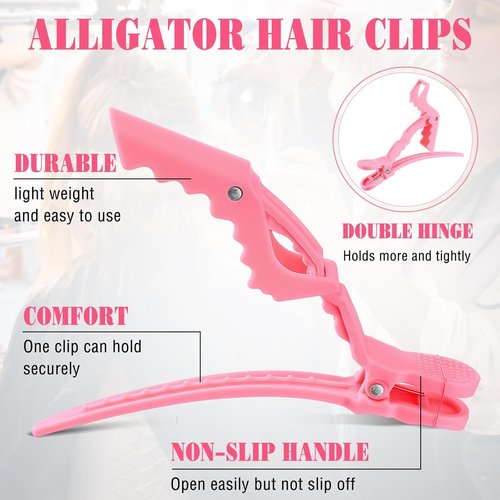 Havawish 12 Pcs Matte Alligator Hair Clips - Stylish Crocodile Clips for Women | Pink