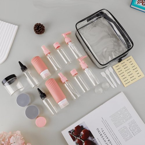 KOUWICH Travel Size Bottles for Toiletries 25Pack TSA Approved Toiletry Bottles Leak Proof Travel Kit with Clear Toiletry Bag Lotion Skincare Shampoo Cosmetic Container