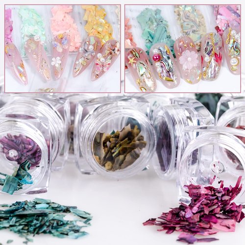 Nail Art Shell Slices, 12 Boxes Colorful Irregular 3D Nail Abalone Slices Nail Art Shell Stones Nail Sequins Decoration