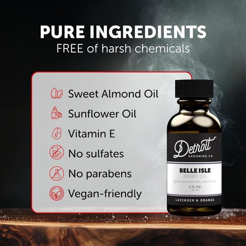 Detroit Grooming Co. Beard Oil - All-Natural Hydrating Formula with Vitamin E | Belle Isle Lavender & Orange Scent - 1 oz