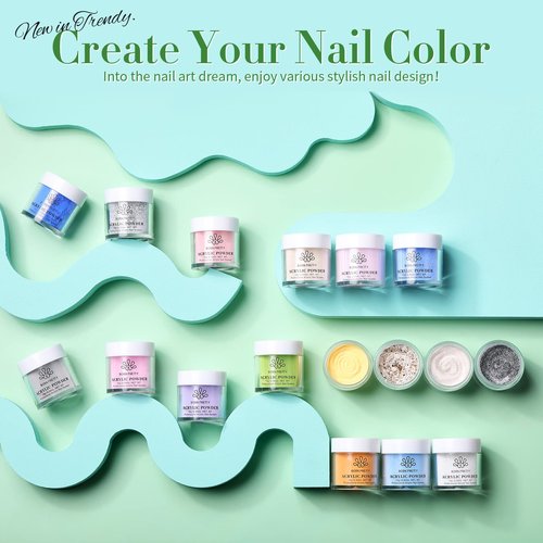 BORN PRETTY Acrylic Powder Set 36 Colors Acrylic Nail Powder Nude Pink Burgundy Red Green Blue White All Seasons Professional Polymer 3D Nail Art Kit for French Extension Carving Valentines Day Gift