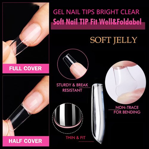 UNA GELLA Medium Square Nail Tips, 504pcs Square Gel Nail Tips 12 Sizes Full Cover Acrylic Clear Fake Nails for Nails Extension Salon Home DIY Art