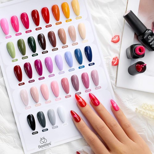 beetles 44pcs Gel Nail Polish Set - 36 Colors Colorful Muse Gel Polish Kit Pink Nude Red Yellow Green Black White Glitter Nail Kit Base Top Coat UV LED Needed Salon DIY Home Gift for Women
